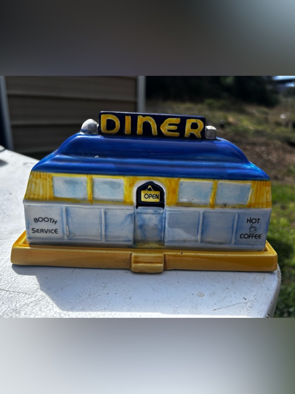 Blue & Yellow Diner Ceramic Decorative Butterdish